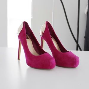 DV Dolce Vita Suede Stiletto Platform Pumps With Heel Plate Accent